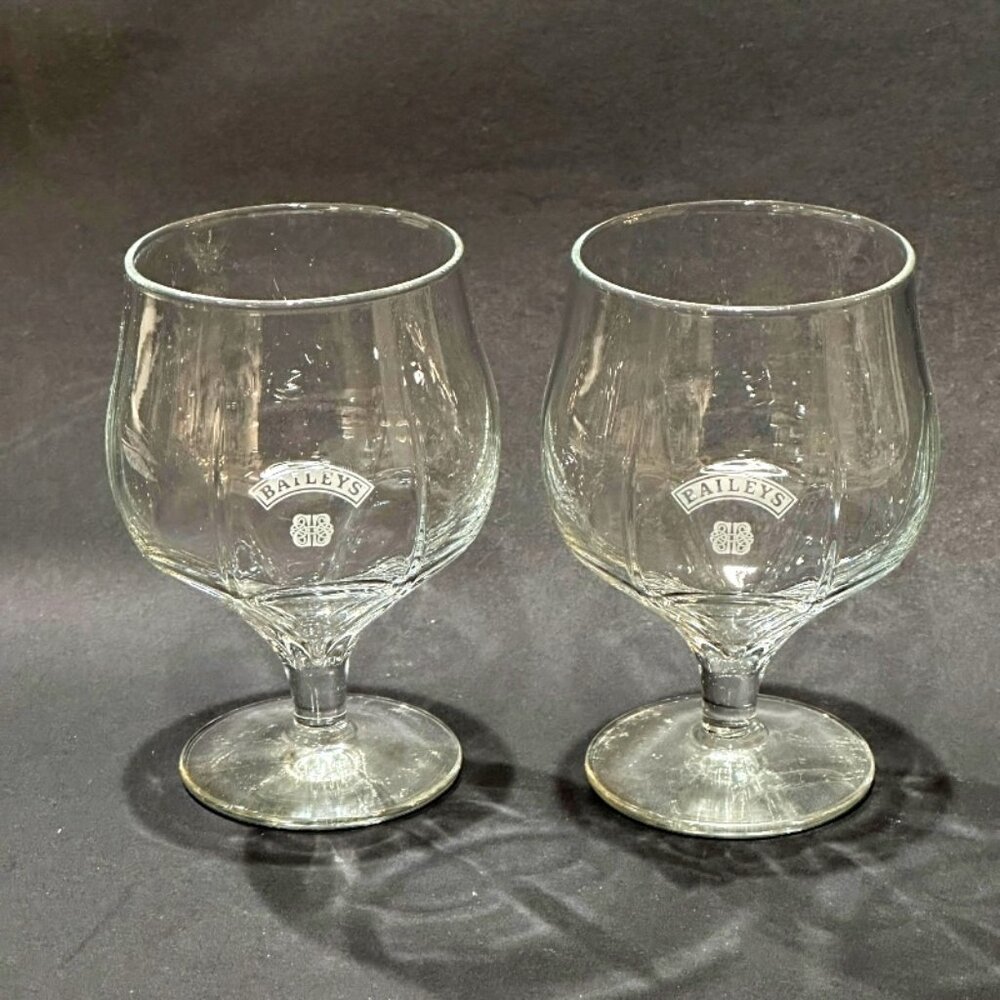 Baileys Irish Cream Snifter Pedestal Bar Glasses Paneled Set of Two 4 Ounce